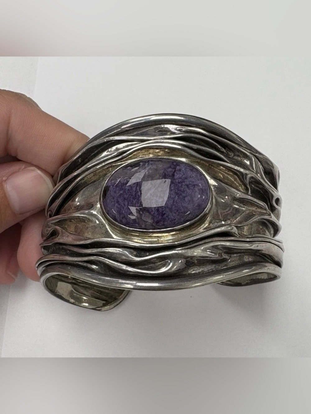 Dominique Dinouart Designs Sterling Silver Charoite Cuff Bracelet 6.5”